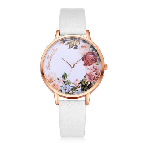 Casual Flower Dial Leather Band Quartz Wrist Watches