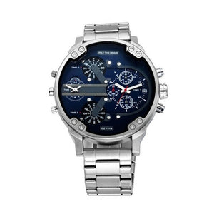 Luxury Large Dial Men's Military Leather Stainless Steel Casual Sports Business Metal Watch Men